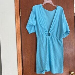 Women's Cupshe O-ring Coverup beach coverup dress waffle-knit aqua, size XL